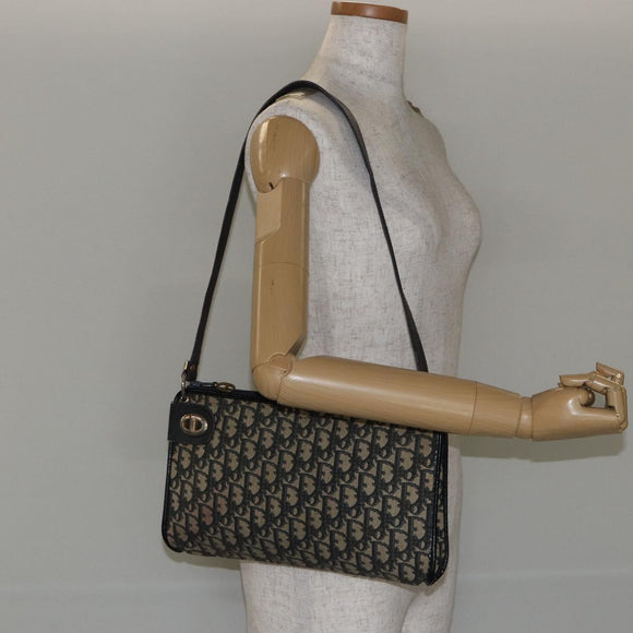 Christian Dior Trotter Canvas Shoulder Bag Navy Gold Auth 147961