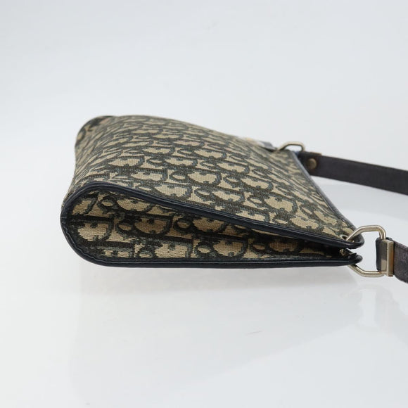 Christian Dior Trotter Canvas Shoulder Bag Navy Gold Auth 147961