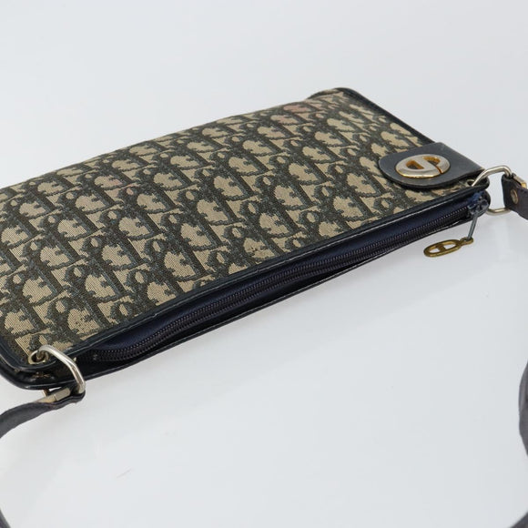 Christian Dior Trotter Canvas Shoulder Bag Navy Gold Auth 147961