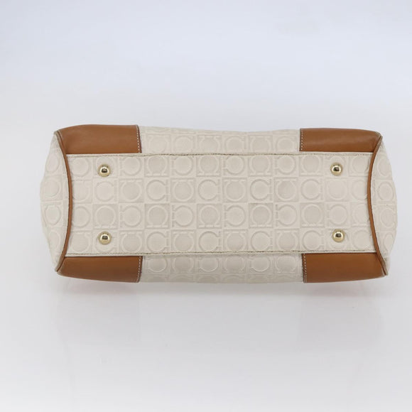 Salvatore Ferragamo Gancini Hand Bag Leather Ivory Gold Auth 147963