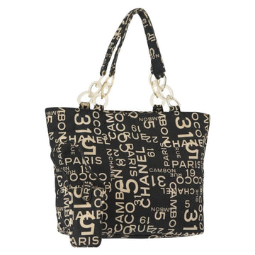 CHANEL Bysy Line Tote Bag Canvas Black CC Auth 147965