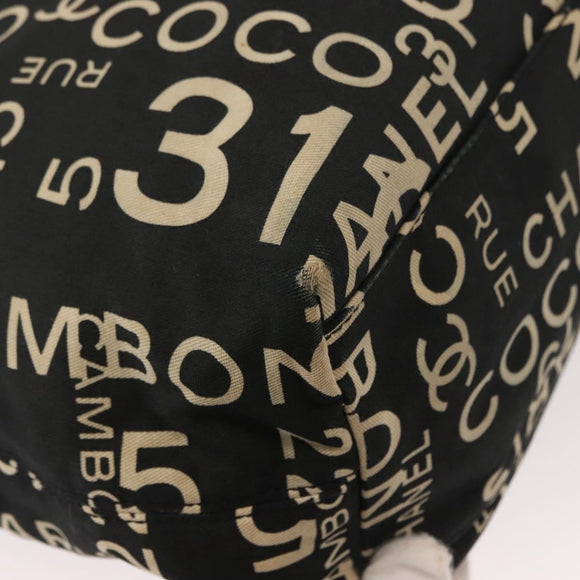 CHANEL Bysy Line Tote Bag Canvas Black CC Auth 147965