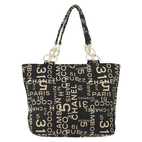 CHANEL Bysy Line Tote Bag Canvas Black CC Auth 147965