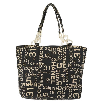 CHANEL Bysy Line Tote Bag Canvas Black CC Auth 147965 - 0