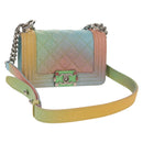 CHANEL Chain Boy Chanel Shoulder Bag Caviar Skin Silver Rainbow CC Auth 147968SM-1