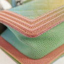 CHANEL Chain Boy Chanel Shoulder Bag Caviar Skin Silver Rainbow CC Auth 147968SM-18