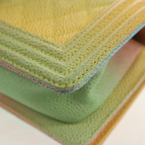 CHANEL Chain Boy Chanel Shoulder Bag Caviar Skin Silver Rainbow CC Auth 147968SM