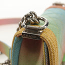 CHANEL Chain Boy Chanel Shoulder Bag Caviar Skin Silver Rainbow CC Auth 147968SM-21