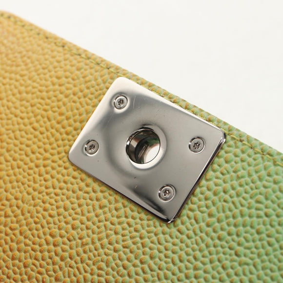 CHANEL Chain Boy Chanel Shoulder Bag Caviar Skin Silver Rainbow CC Auth 147968SM