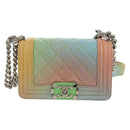 CHANEL Chain Boy Chanel Shoulder Bag Caviar Skin Silver Rainbow CC Auth 147968SM-14