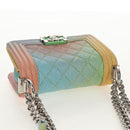 CHANEL Chain Boy Chanel Shoulder Bag Caviar Skin Silver Rainbow CC Auth 147968SM-7