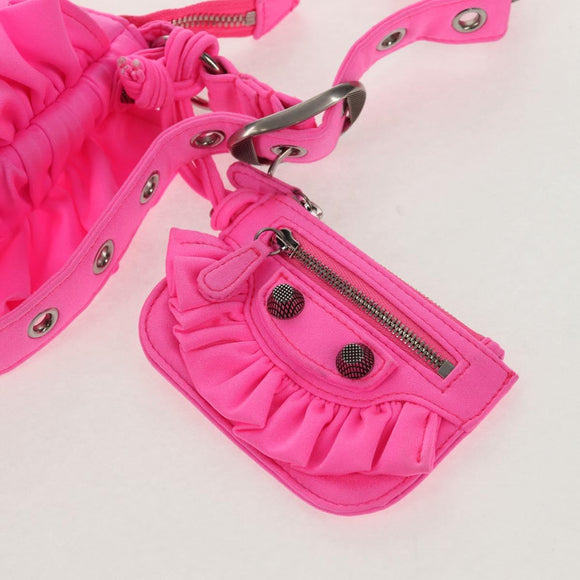 BALENCIAGA LucaGol XS Shoulder Bag Nylon Pink Silver 671309 Auth 147969SM