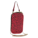 Christian Dior Chain Phone Pouch Leather 2way Red Gold Auth 147971SAM-1