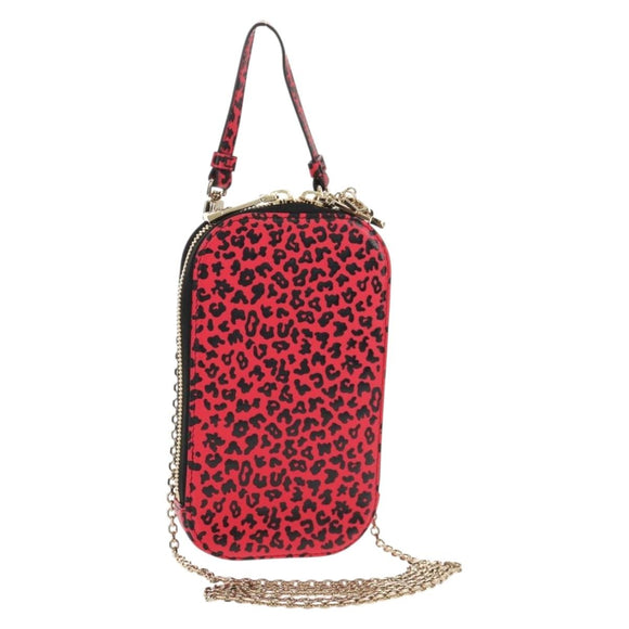 Christian Dior Chain Phone Pouch Leather 2way Red Gold Auth 147971SAM