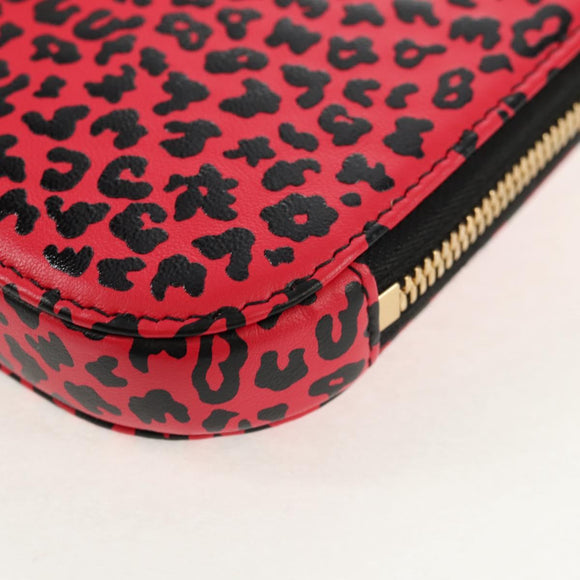 Christian Dior Chain Phone Pouch Leather 2way Red Gold Auth 147971M