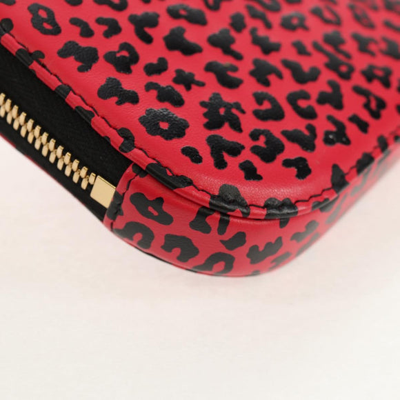 Christian Dior Chain Phone Pouch Leather 2way Red Gold Auth 147971SAM