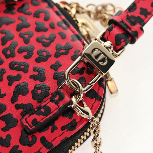 Christian Dior Chain Phone Pouch Leather 2way Red Gold Auth 147971M