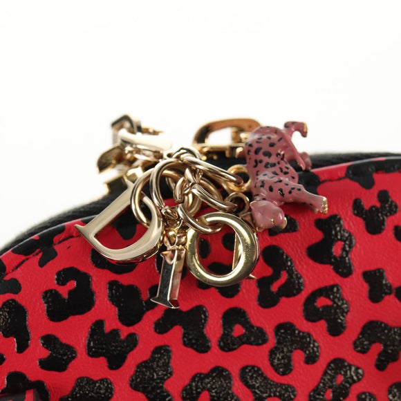 Christian Dior Chain Phone Pouch Leather 2way Red Gold Auth 147971SAM
