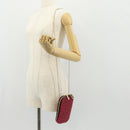 Christian Dior Chain Phone Pouch Leather 2way Red Gold Auth 147971M-27