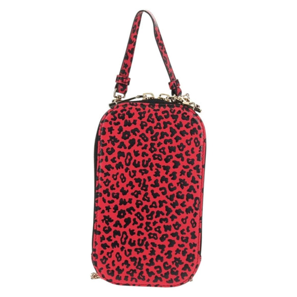 Christian Dior Chain Phone Pouch Leather 2way Red Gold Auth 147971M