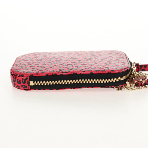 Christian Dior Chain Phone Pouch Leather 2way Red Gold Auth 147971SAM