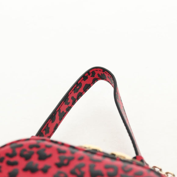 Christian Dior Chain Phone Pouch Leather 2way Red Gold Auth 147971SAM