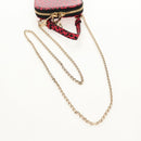 Christian Dior Chain Phone Pouch Leather 2way Red Gold Auth 147971SAM-8