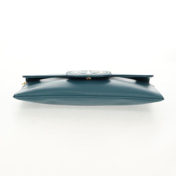 Christian Dior Chain Dior Double Shoulder Bag Leather Blue Gold Auth 147974M