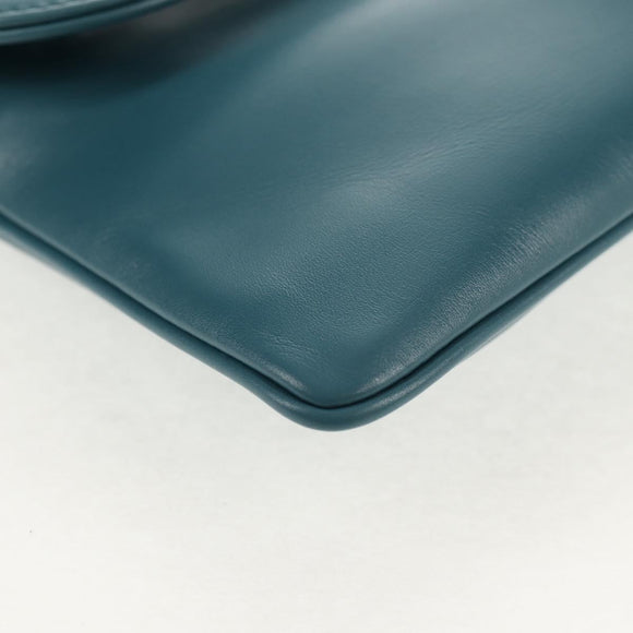 Christian Dior Chain Dior Double Shoulder Bag Leather Blue Gold Auth 147974M