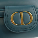 Christian Dior Chain Dior Double Shoulder Bag Leather Blue Gold Auth 147974M-20