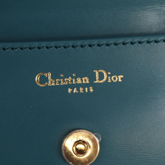 Christian Dior Chain Dior Double Shoulder Bag Leather Blue Gold Auth 147974M