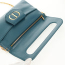Christian Dior Chain Dior Double Shoulder Bag Leather Blue Gold Auth 147974M-9