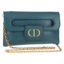 Christian Dior Chain Dior Double Shoulder Bag Leather Blue Gold Auth 147974M-1