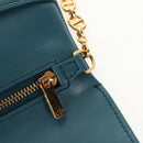 Christian Dior Chain Dior Double Shoulder Bag Leather Blue Gold Auth 147974M-23