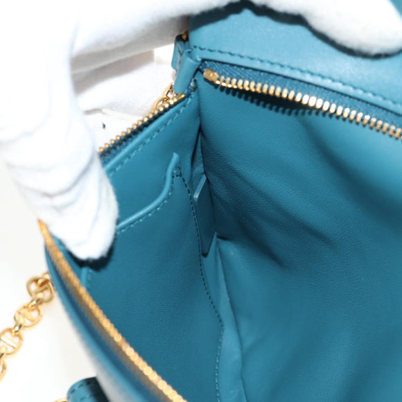 Christian Dior Chain Dior Double Shoulder Bag Leather Blue Gold Auth 147974M