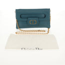 Christian Dior Chain Dior Double Shoulder Bag Leather Blue Gold Auth 147974M-12