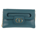 Christian Dior Chain Dior Double Shoulder Bag Leather Blue Gold Auth 147974M-13