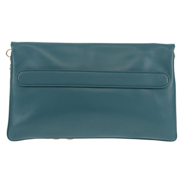 Christian Dior Chain Dior Double Shoulder Bag Leather Blue Gold Auth 147974M - 0