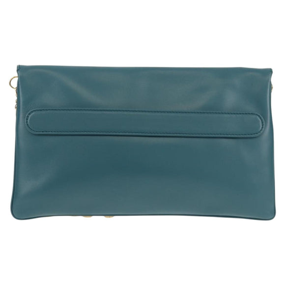 Christian Dior Chain Dior Double Shoulder Bag Leather Blue Gold Auth 147974M