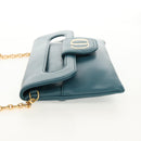 Christian Dior Chain Dior Double Shoulder Bag Leather Blue Gold Auth 147974M-4