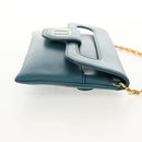 Christian Dior Chain Dior Double Shoulder Bag Leather Blue Gold Auth 147974M-5