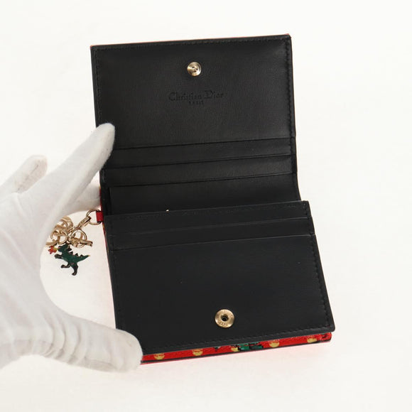 Christian Dior Compact Wallet Patent leather Red Gold Auth 147975M