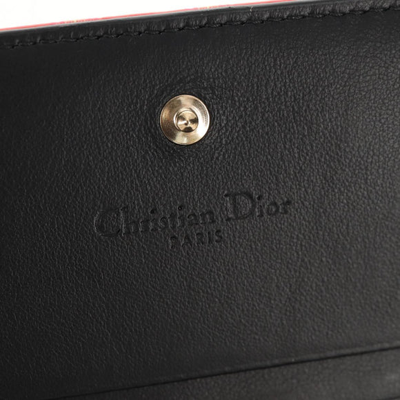 Christian Dior Compact Wallet Patent leather Red Gold Auth 147975M