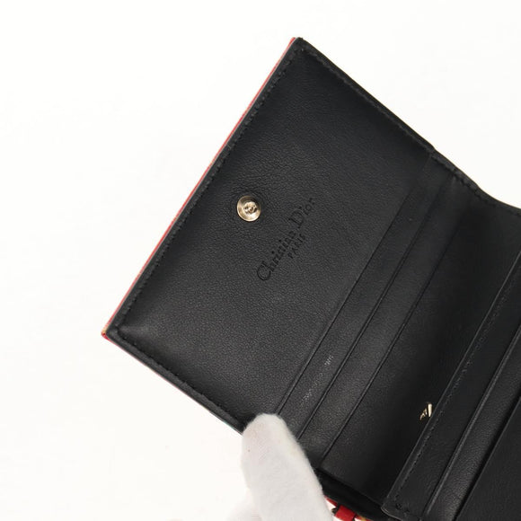 Christian Dior Compact Wallet Patent leather Red Gold Auth 147975M