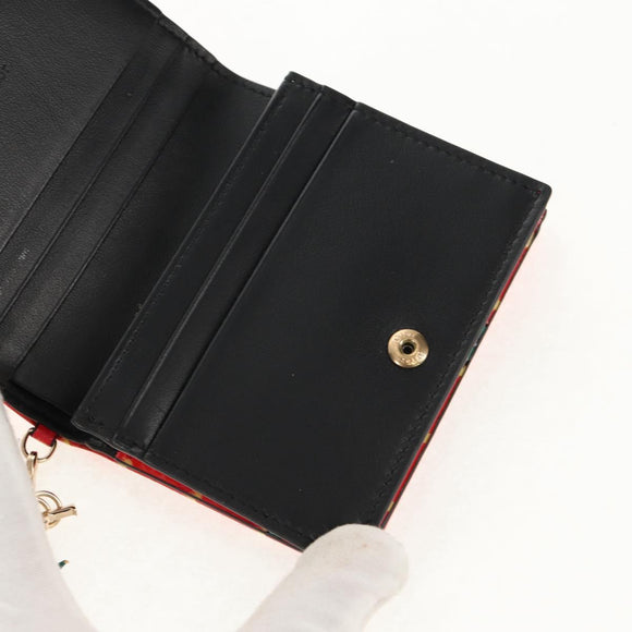 Christian Dior Compact Wallet Patent leather Red Gold Auth 147975M