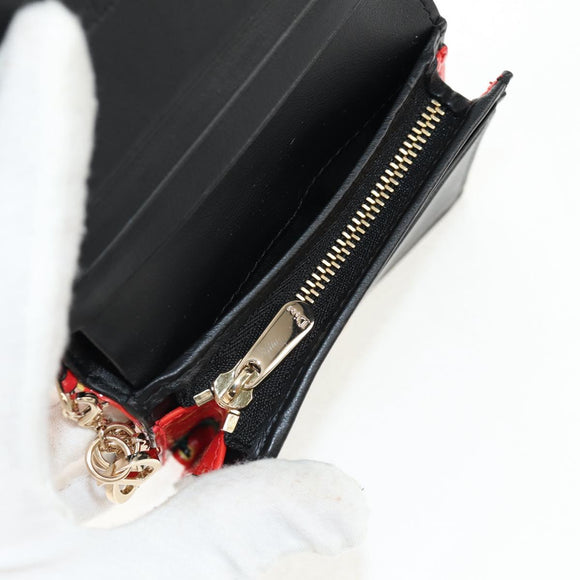 Christian Dior Compact Wallet Patent leather Red Gold Auth 147975M