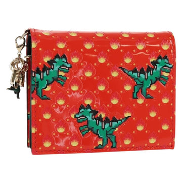 Christian Dior Compact Wallet Patent leather Red Gold Auth 147975M