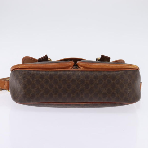 CELINE Macadam Canvas Circle Shoulder Bag PVC Leather Brown Gold Auth 147994