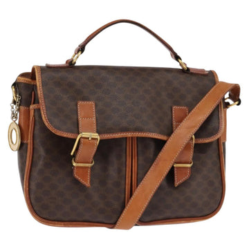 CELINE Macadam Canvas Circle Shoulder Bag PVC Leather Brown Gold Auth 147994