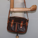 CELINE Macadam Canvas Circle Shoulder Bag PVC Leather Brown Gold Auth 147994-26